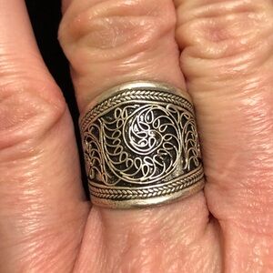 Vintage Intricate Silver Tone Filigree Cuff Ring